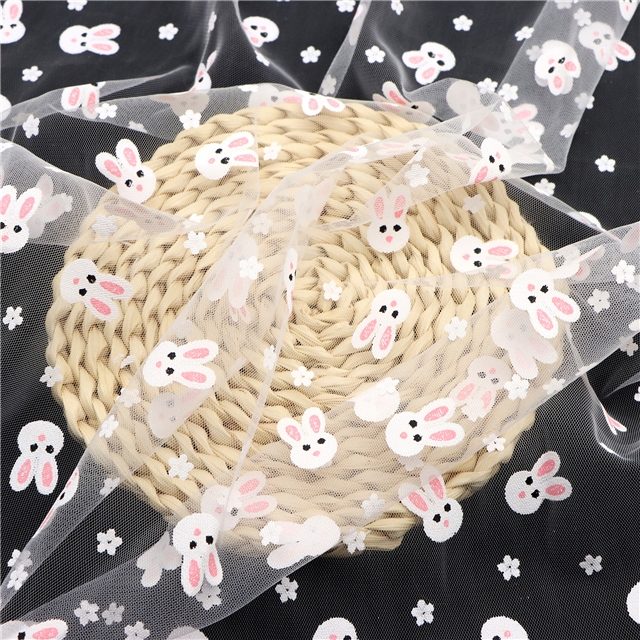 offset flower rabbit head mesh fabric