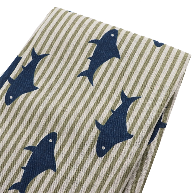 shark starfish printed cotton linen stripe fish,50*150cm(19.7*59.1