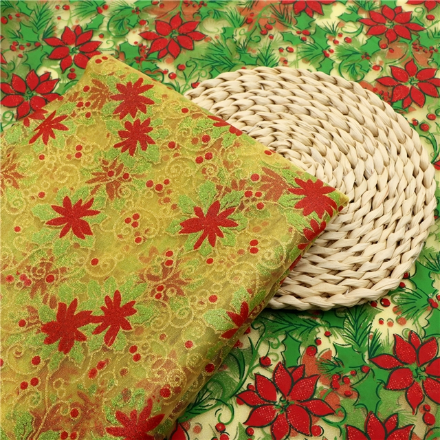 christmas flower glitter organza fabric