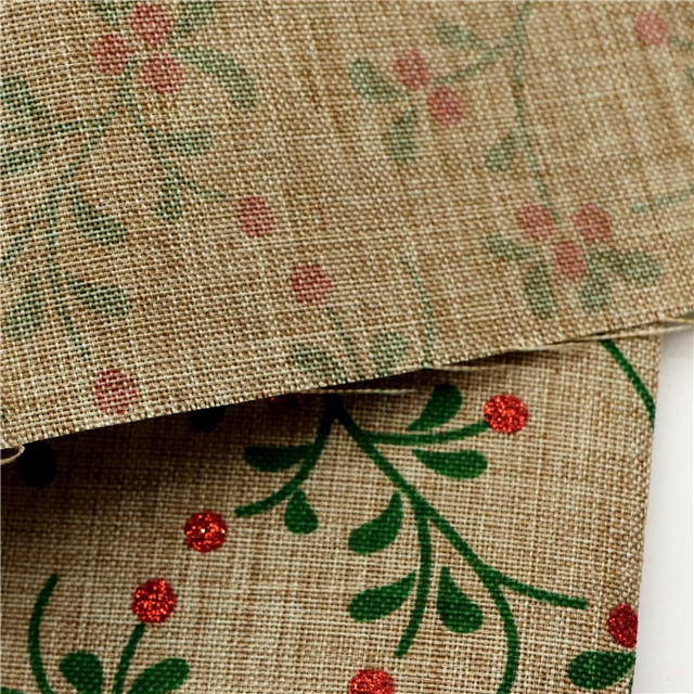 glitter leaf faux linen fabric