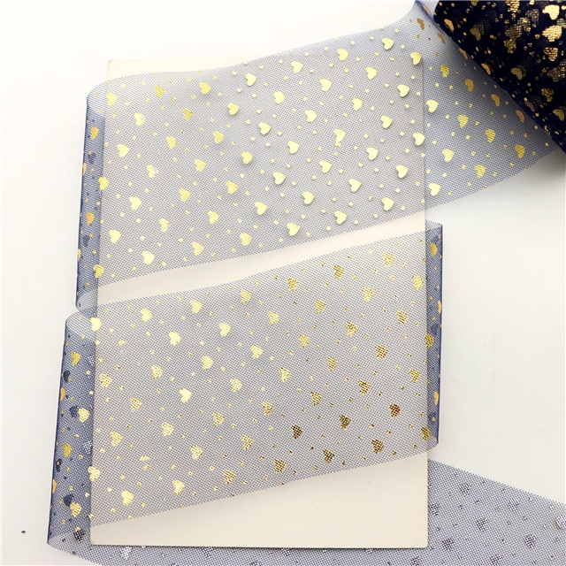 polyester fiber gold foil heart dot mesh gauze roll（25yards/roll） navy,6cm(2.4