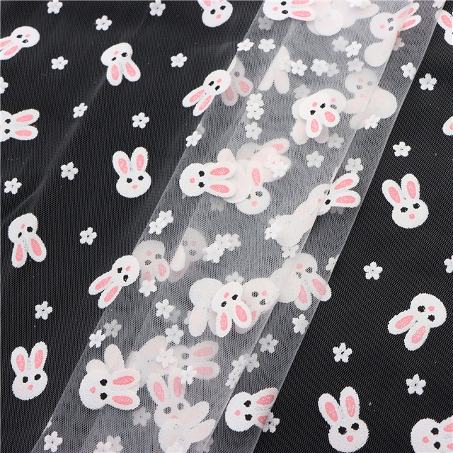 offset flower rabbit head mesh fabric