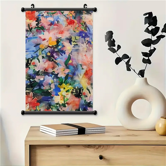 painting style printed pleated polyester fabric