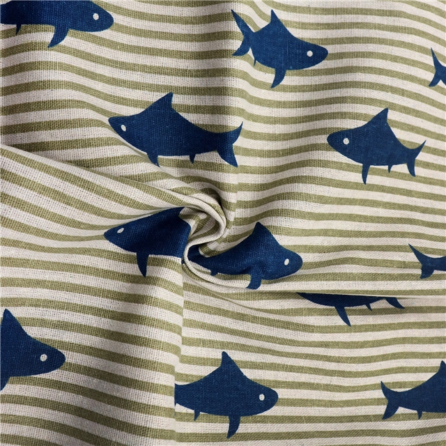 shark starfish printed cotton linen