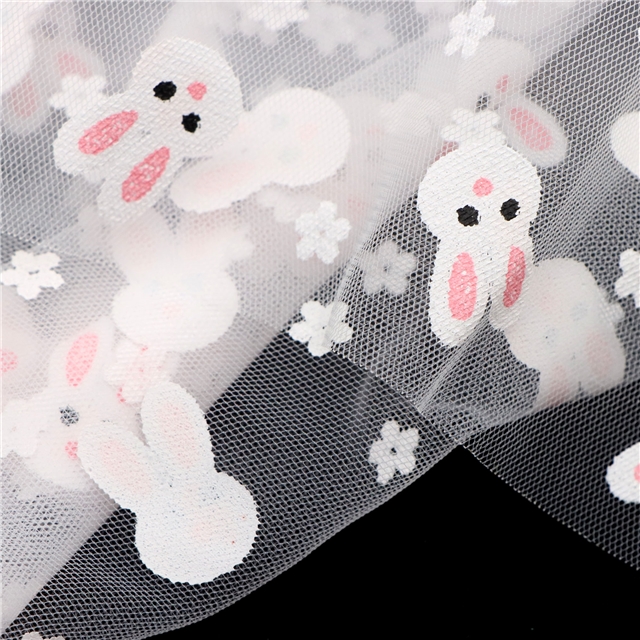 offset flower rabbit head mesh fabric