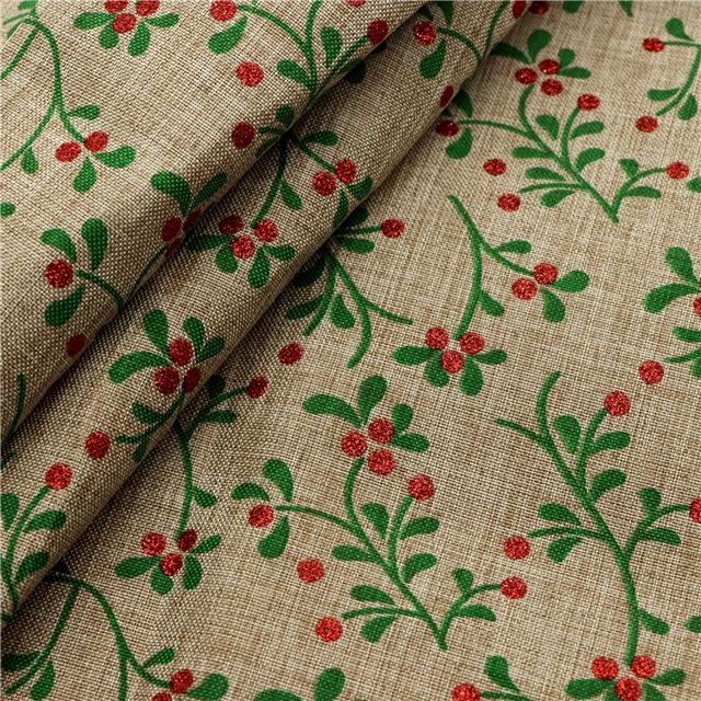 glitter leaf faux linen fabric