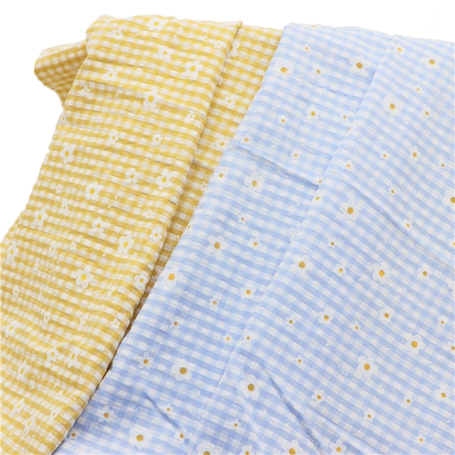 checkered offset printing flower fabric