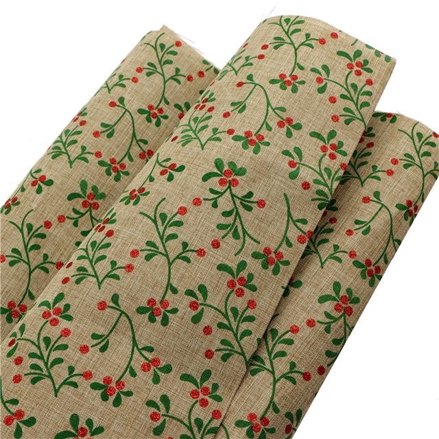 glitter leaf faux linen fabric