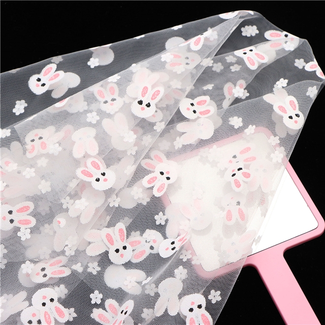 offset flower rabbit head mesh fabric