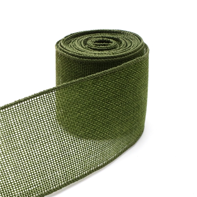 heat transfer printed linen linen wire edged ribbon army green,63mm(2-1/2