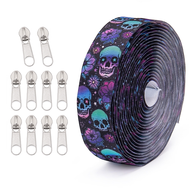 nylon 5# reverse punk skeleton nylon zipper set (zipper 4.5 meters+10 zipper heads）