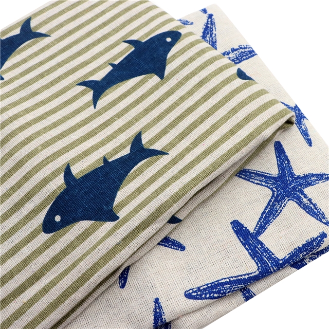 shark starfish printed cotton linen