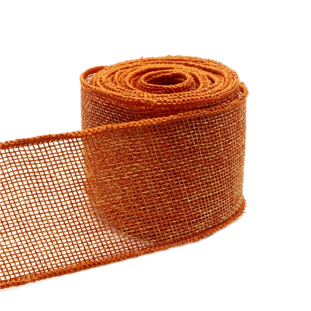 heat transfer printed linen linen wire edged ribbon dark orange,50mm(2