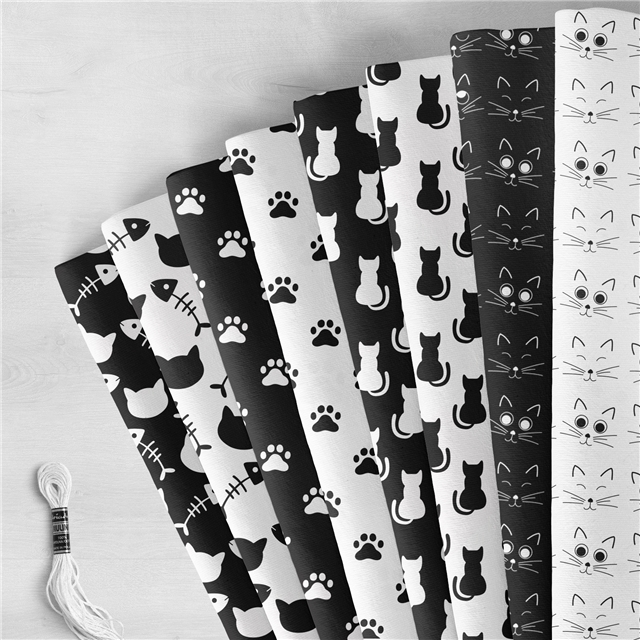 polyester cotton cat footprint series polyester cotton fabric set (8 pcs/set)