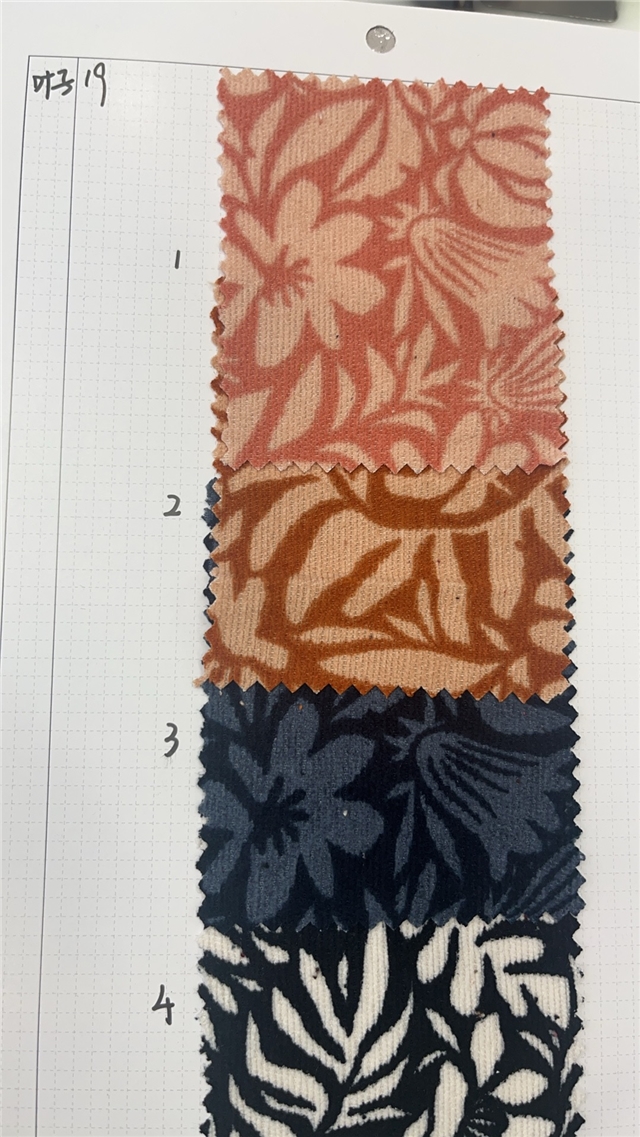 leaf flower printed corduroy fabric