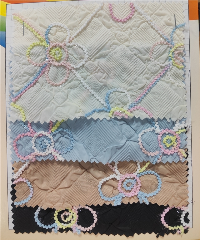 composite colored rope embroidery shiny silk bubble flower polyester fabric