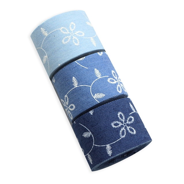 single sided embroidered small flower denim fabric ribbon(50 yards/roll) dark blue,38mm(1-1/2