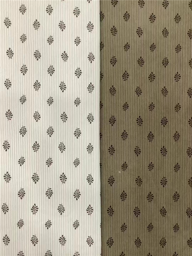 leaf printed corduroy fabric