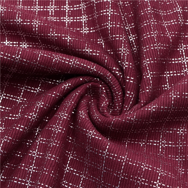 silver hot stamping plaid corduroy fabric 5# gray,50*145cm(19.7*57.1