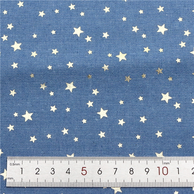 gold hot stamping star denim fabric