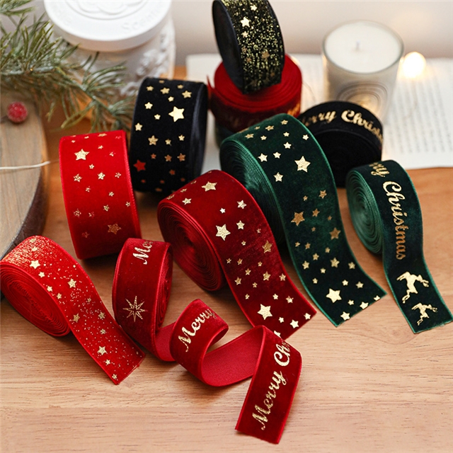 fabric christmas hot stamping star velvet belt