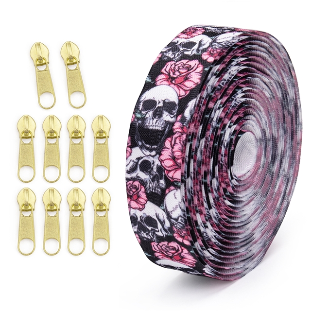 nylon 5# reverse rose skull nylon zipper set (zipper 4.5 meters+10 zipper heads）