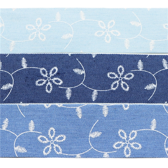 single sided embroidered small flower denim fabric ribbon(50 yards/roll) dark blue,38mm(1-1/2