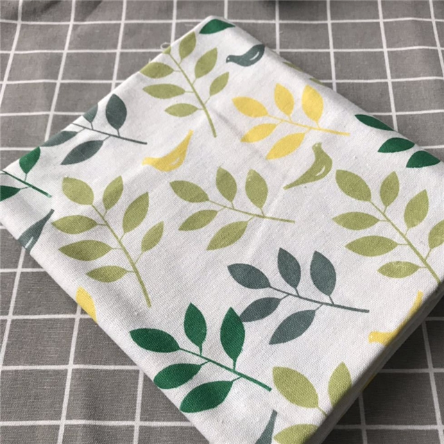 yellow twig bird linen printed fabric