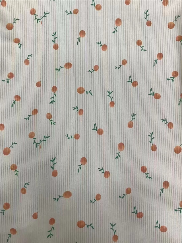 orange flower printed corduroy fabric