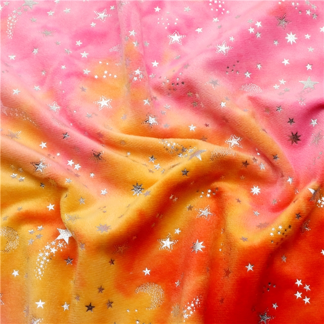 100% polyester star and moon tie-dye silver hot stamping velvet fabric 2#,50*160cm(19.7*63