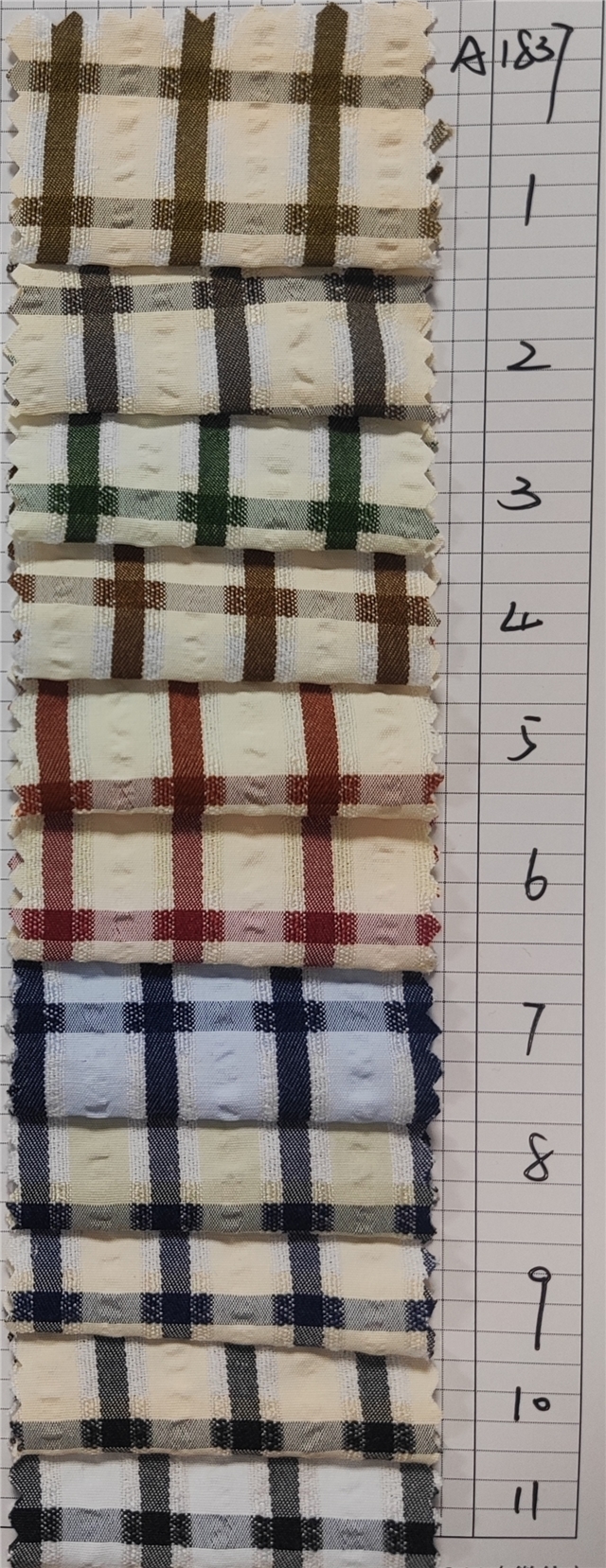 50%C 40%T 10%R yarn dyed bubble striped plaid jacquard fabric
