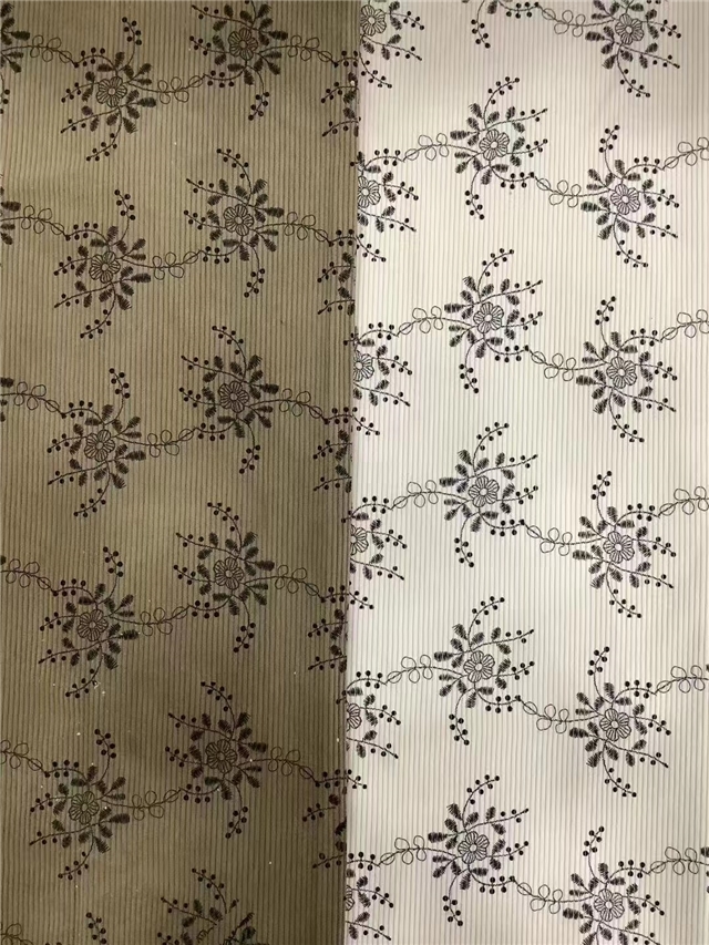 leaf flower printed corduroy fabric