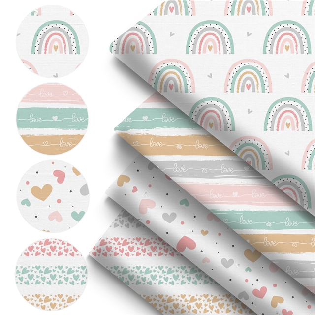 polyester cotton heart rainbow series polyester cotton fabric set (4 pcs/set)