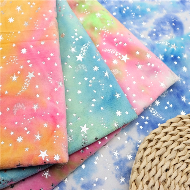 100% polyester star and moon tie-dye silver hot stamping velvet fabric