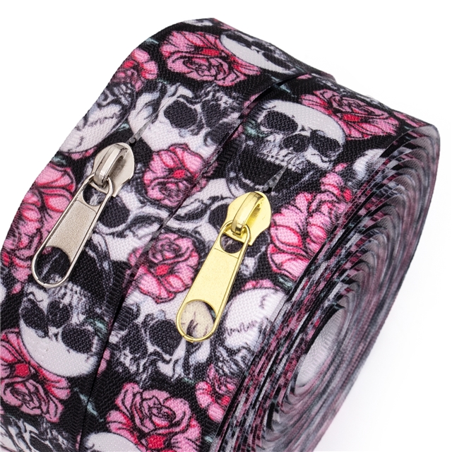 nylon 5# reverse rose skull nylon zipper set (zipper 4.5 meters+10 zipper heads）