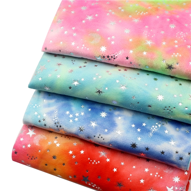 100% polyester star and moon tie-dye silver hot stamping velvet fabric