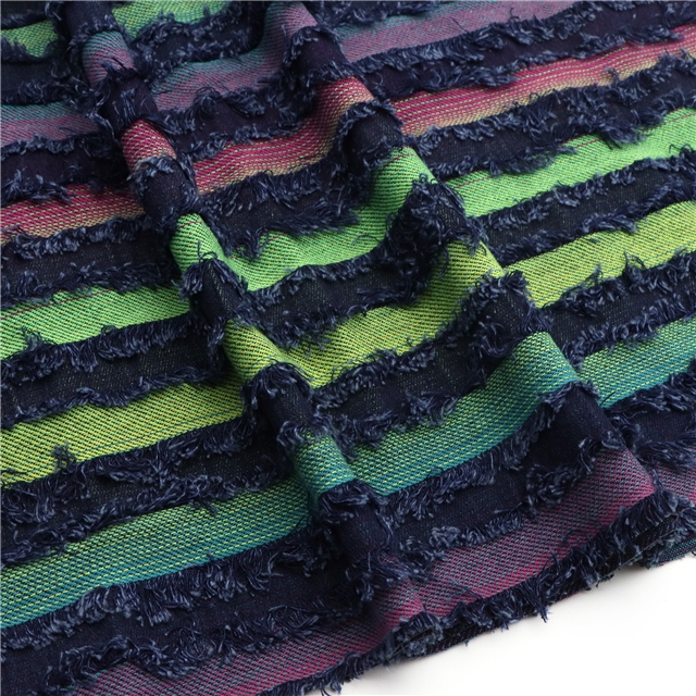 colorful striped fringe denim fabric 3#navy,50*165cm(19.7*65