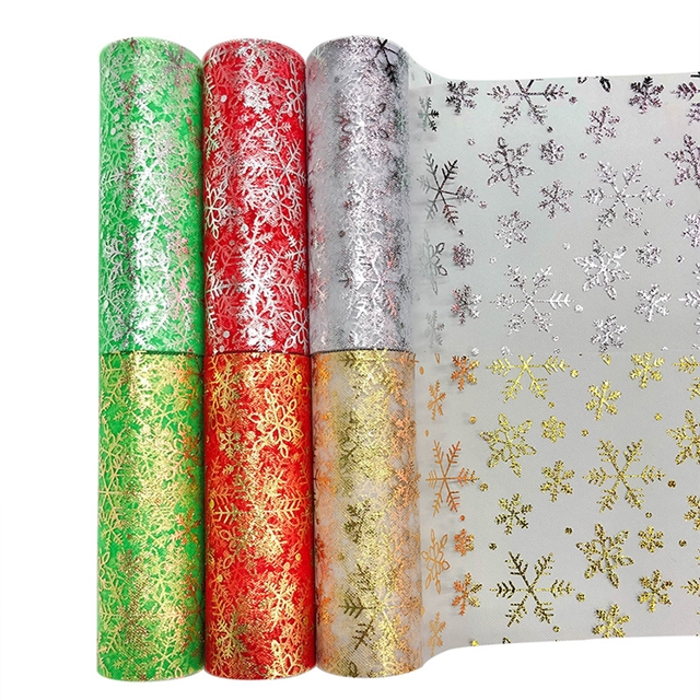 100% polyester hot stamping christmas snowflake mesh roll