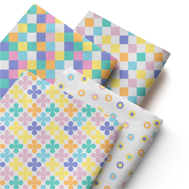 polyester cotton colorful checkered flowers series polyester cotton fabric set (4 pcs/set)