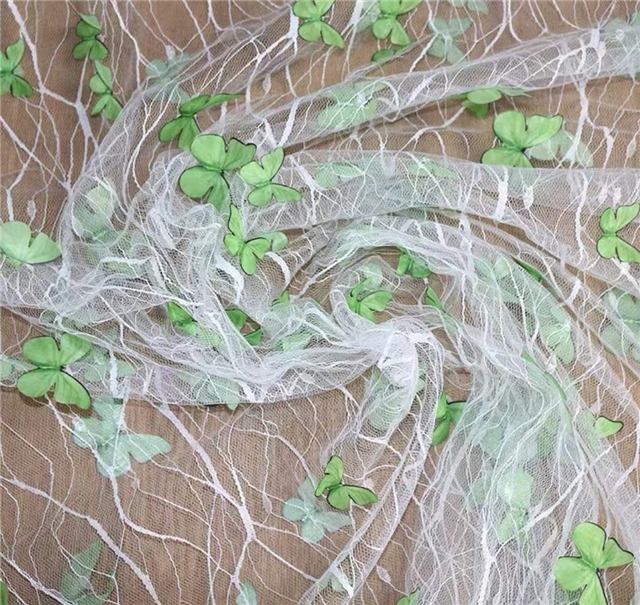 polyester yarn three dimensional butterfly embroidery lace mesh fabric