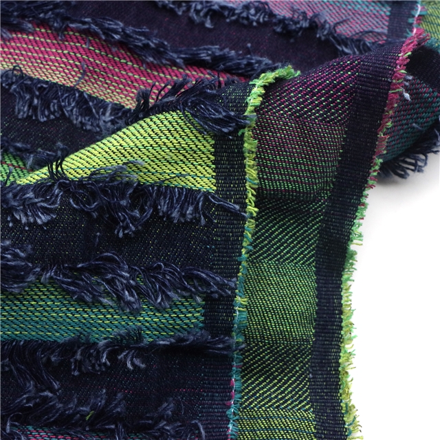 colorful striped fringe denim fabric 3#navy,50*165cm(19.7*65
