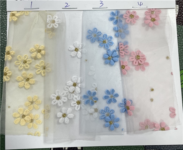 Offset Printing Glitter Flower Mesh Fabric