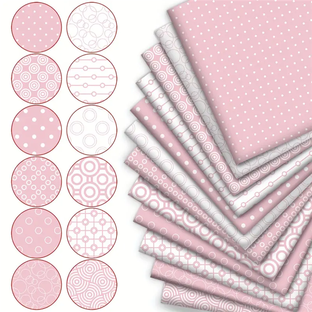 polyester cotton pink geometry series polyester cotton fabric set (12 pcs/set) polyester cotton fabric,50*45cm(19.7*17.7
