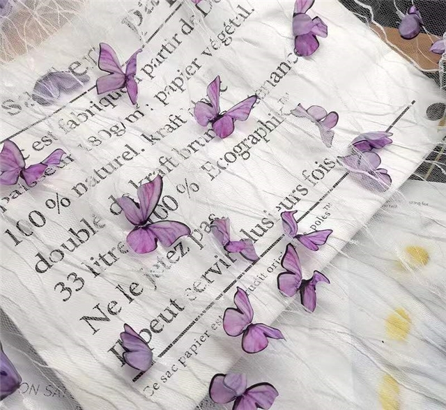 polyester yarn three dimensional butterfly embroidery lace mesh fabric