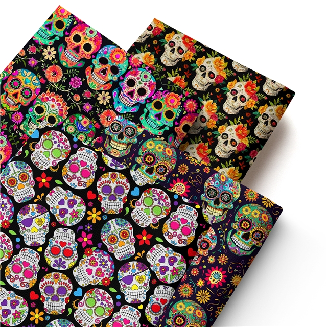 polyester cotton halloween skeleton series polyester cotton fabric set (4 pcs/set)