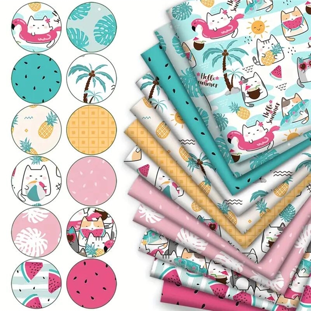 polyester cotton summer beach vacation series polyester cotton fabric set (12 pcs/set) polyester cotton fabric,20*20cm(7.9*7.9