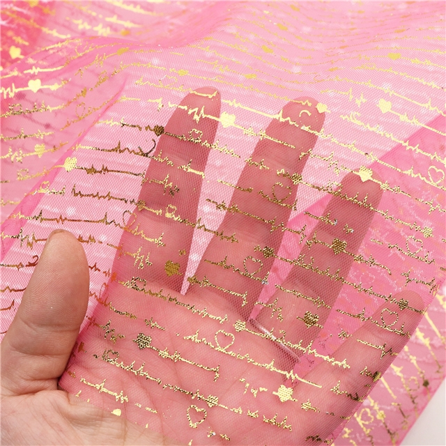 gold hot stamping heartbeat mesh fabric