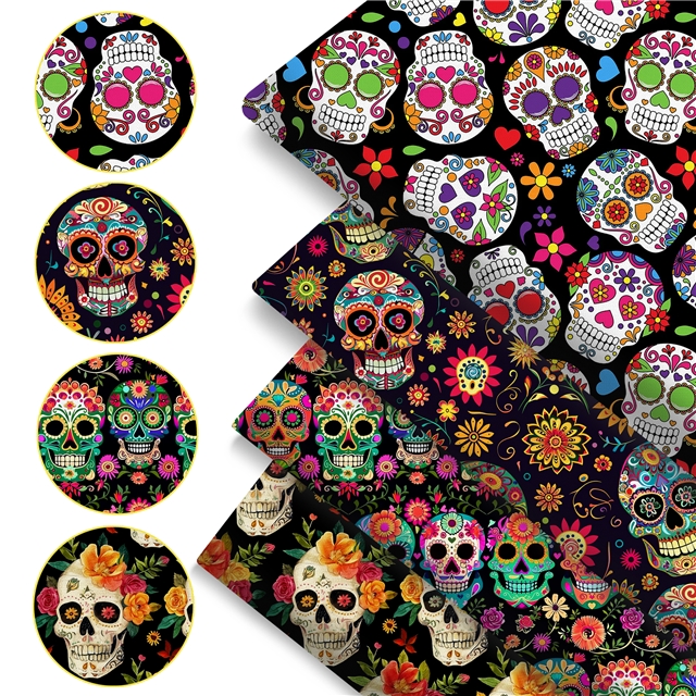 polyester cotton halloween skeleton series polyester cotton fabric set (4 pcs/set)