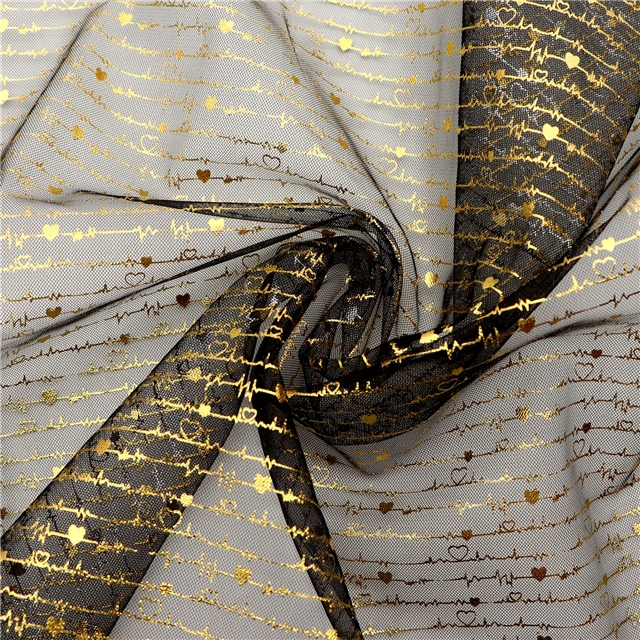 gold hot stamping heartbeat mesh fabric