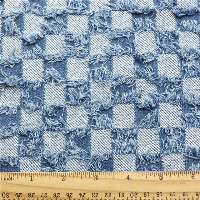 checkered fringe jacquard denim fabric